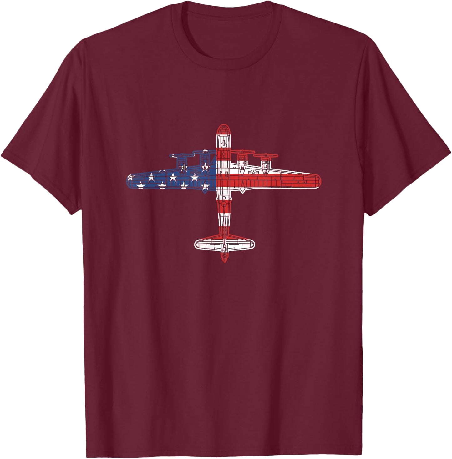 B-29 Superfortress Aircraft Schematic American Flag B29 T-Shirt - T-Shirt | Maroon