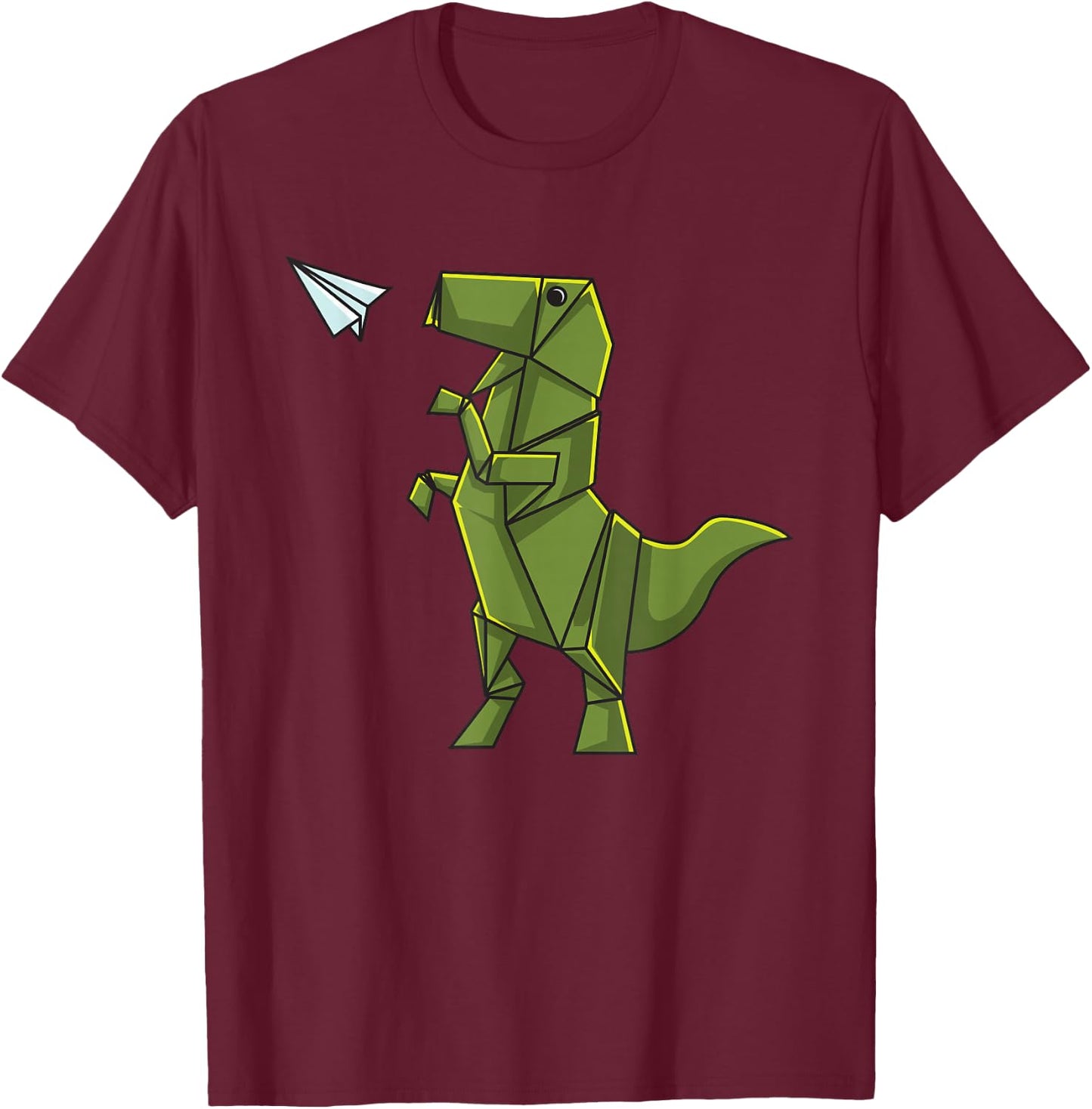 Origami Dinosaur Shirt - Origami T-Rex Flying Paper Airplane T-Shirt - T-Shirt | Maroon
