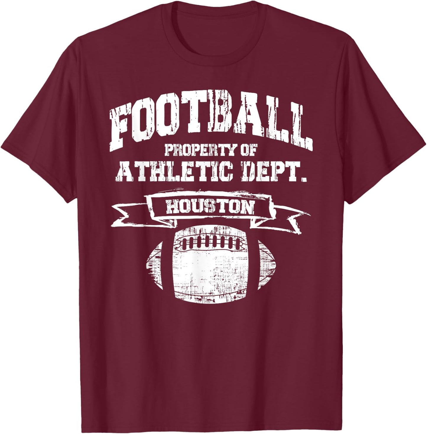 Houston Football Property Of Athletic Dept. Retro Grunge T-Shirt - T-Shirt | Maroon