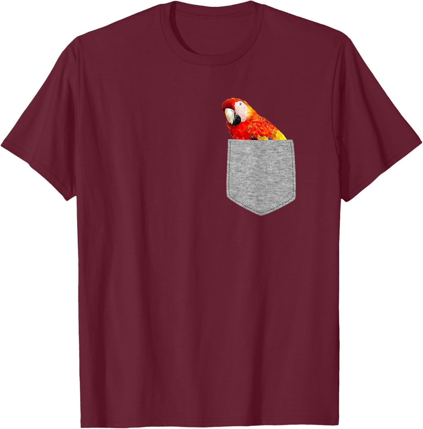 Fake Pocket Red Macaw Parrot Funny Bird Cool Novelty T-Shirt - T-Shirt | Maroon