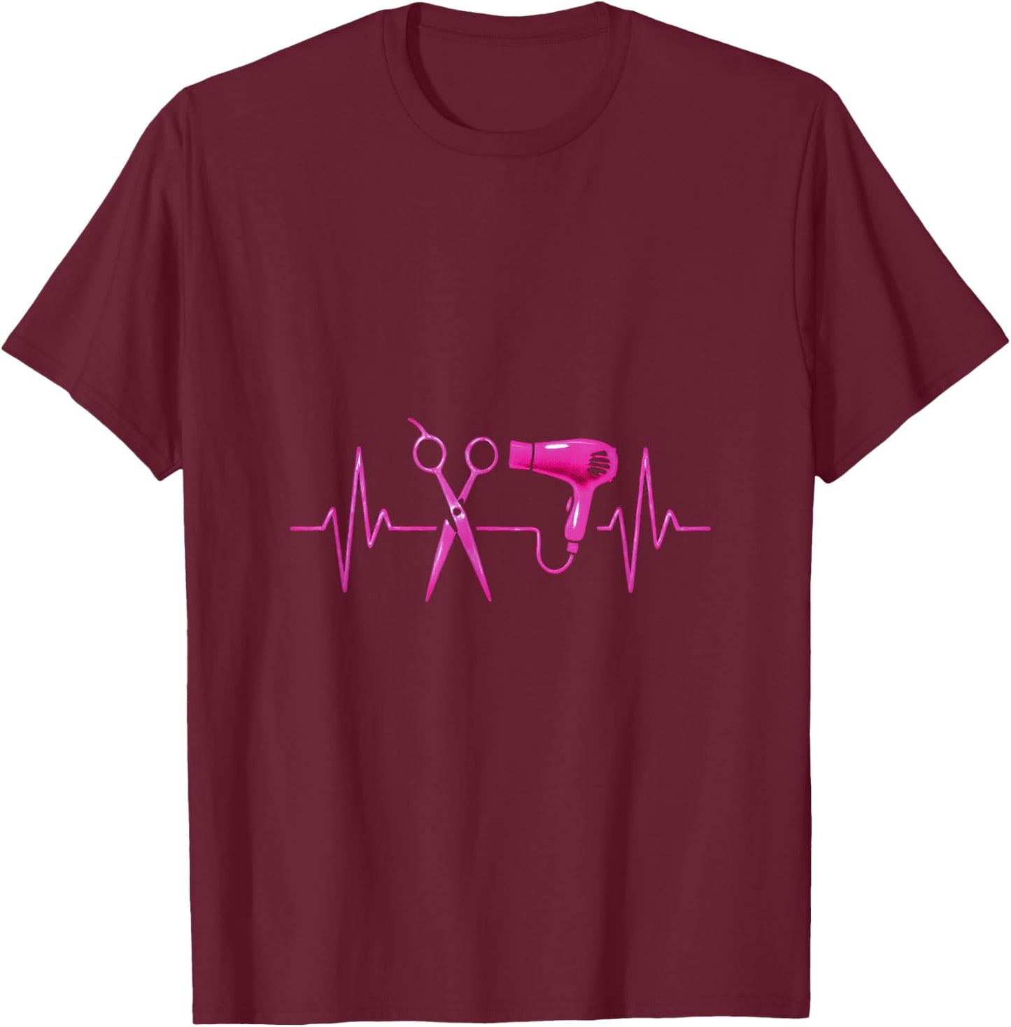 Scissors and Dryer Heartbeat - Hairdresser Salon Style T-Shirt - T-Shirt | Maroon