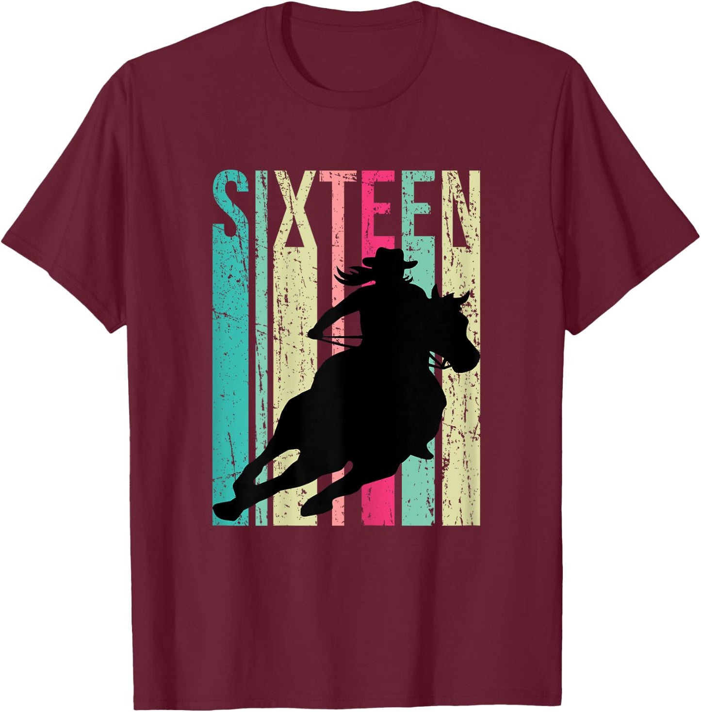 Retro Rodeo 16th Birthday Horse Lover Cowgirl Country 16 T-Shirt - T-Shirt | Maroon