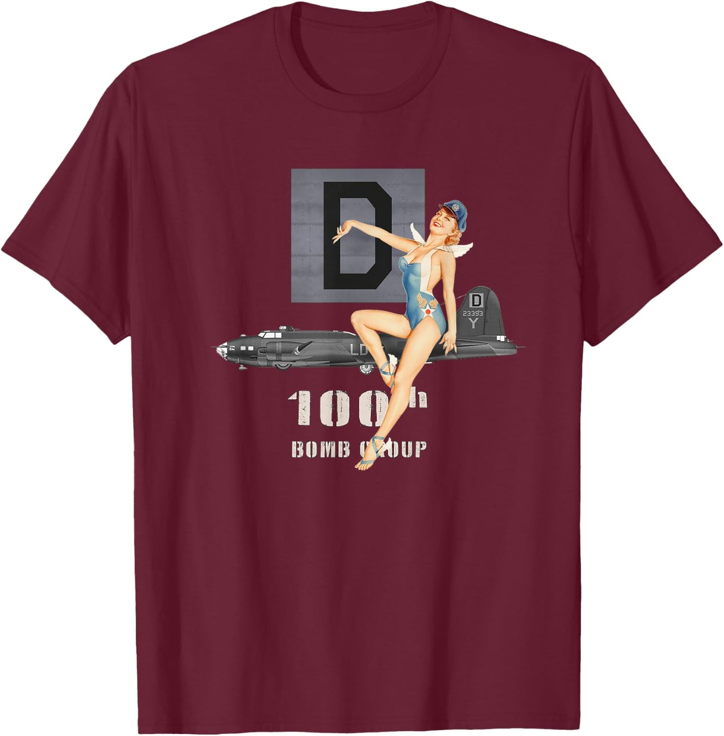 Pinup Girl The Bloody 100th Group and B17 Flying Fortress T-Shirt - T-Shirt | Maroon