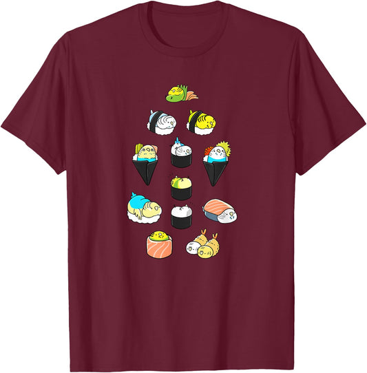 Sushi Budgerigars Cute Budgie Parakeet Pet Bird Lover Gift T-Shirt - T-Shirt | Maroon