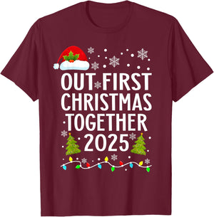 Our First Christmas Together 2025 Matching Christmas Pajamas T-Shirt - T-Shirt | Maroon