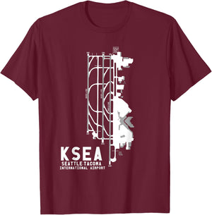 KSEA Seattle-Tacoma Int'l Airport Art Diagram Pilot T-Shirt - T-Shirt | Maroon