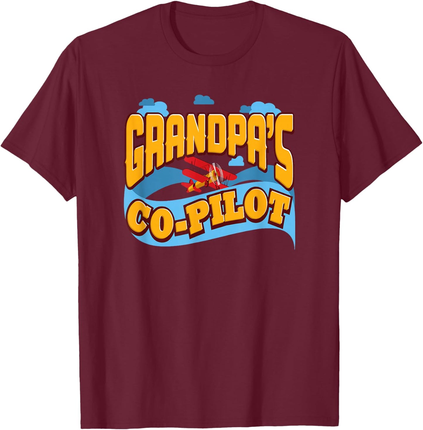 Grandpa's Co-Pilot Children's Aircrew T-Shirt - T-Shirt | Maroon