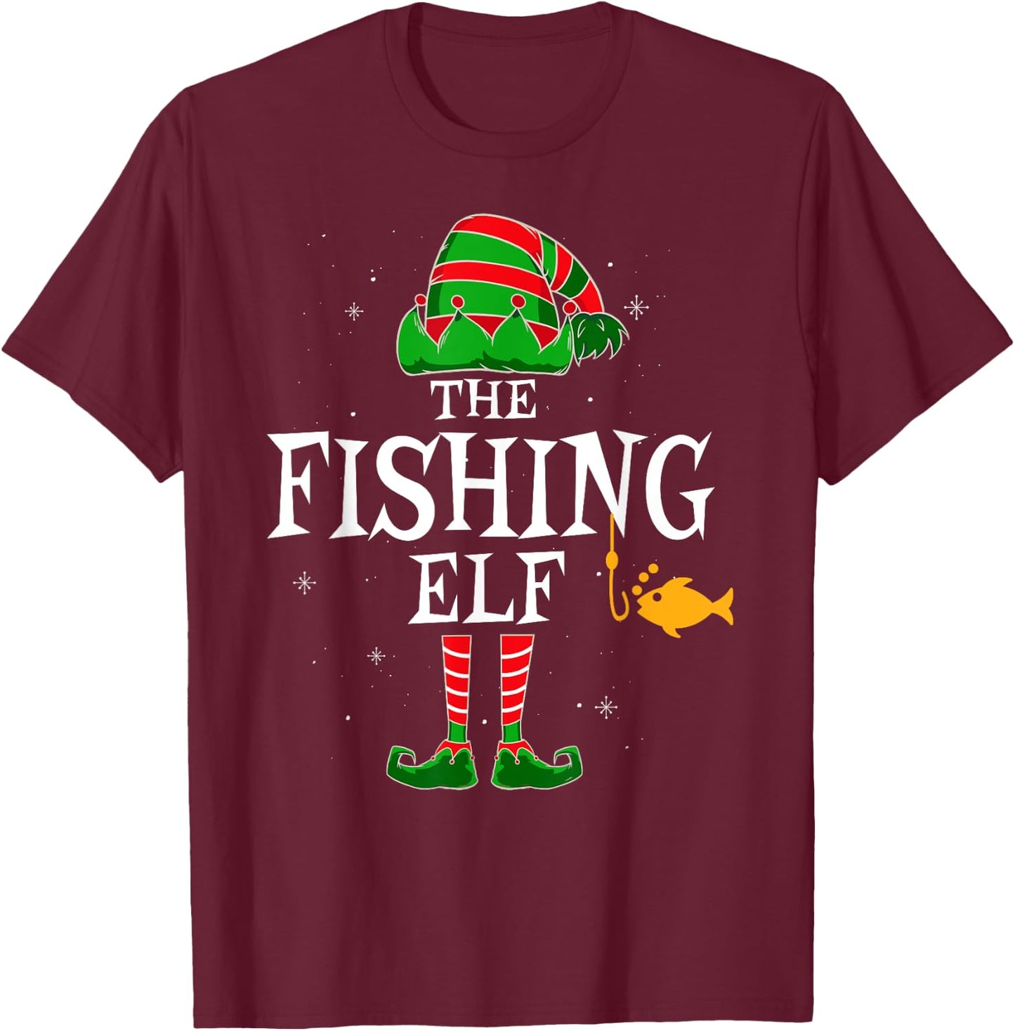 The Fishing Elf Group Matching Family Christmas Fisher Funny T-Shirt - T-Shirt | Maroon