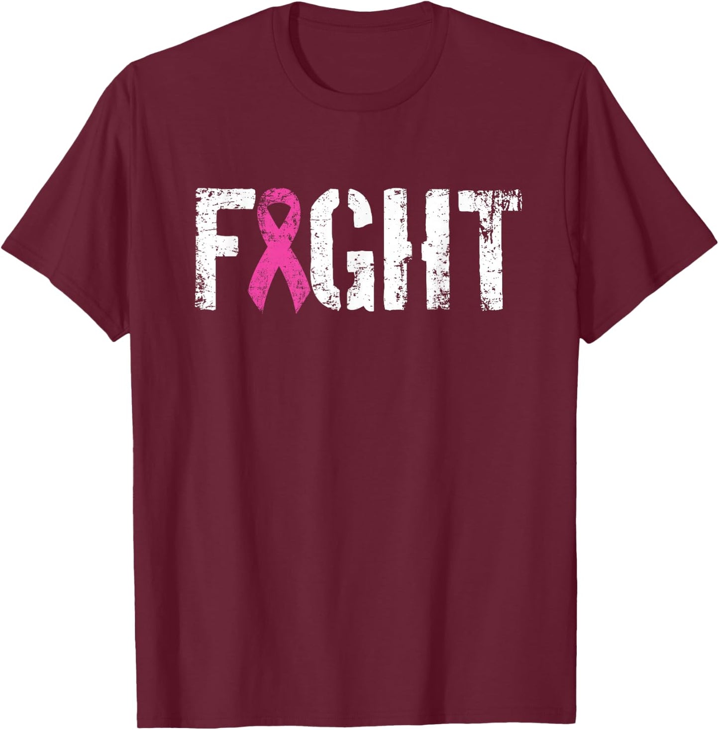 Fight Breast Cancer - Pink Military Style Awareness Ribbon T-Shirt - T-Shirt | Maroon