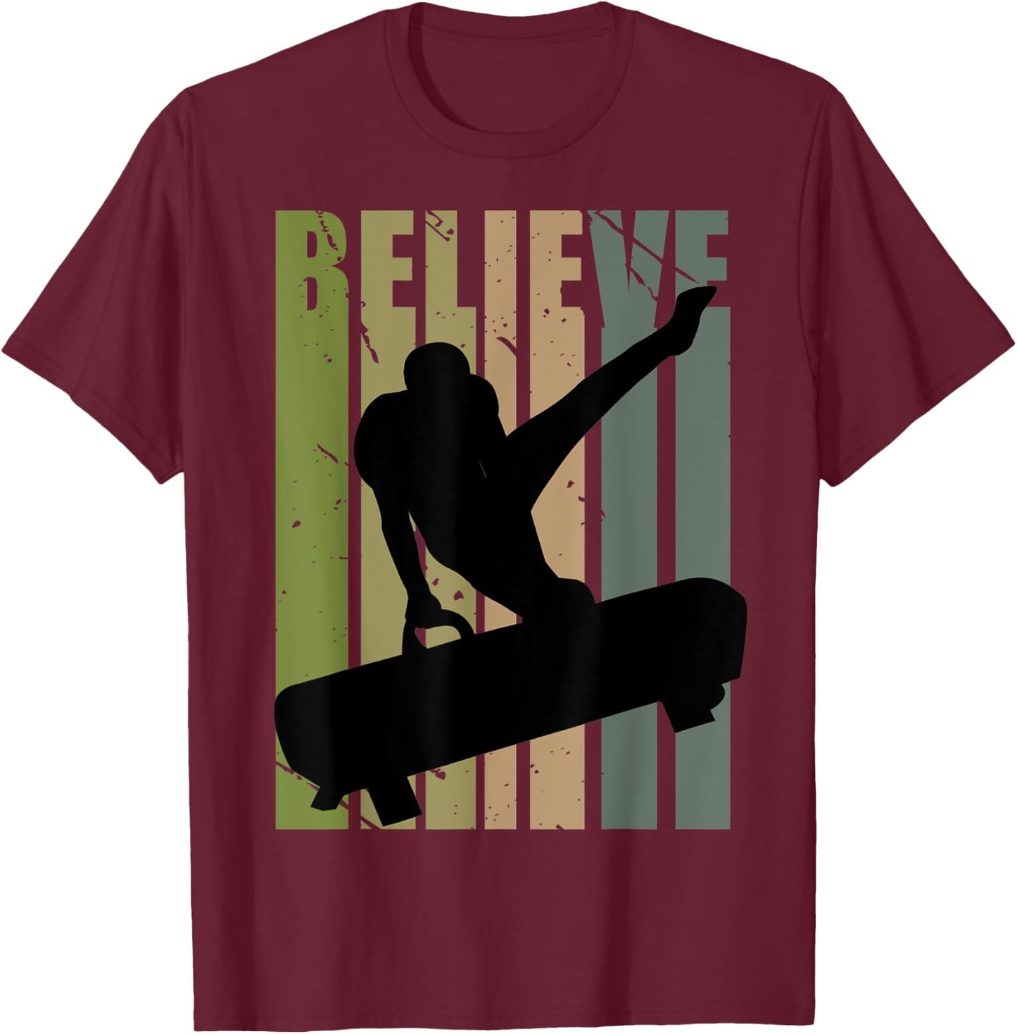 Retro Boys Gymnastics Believe Motivational Pommel Horse T-Shirt - T-Shirt | Maroon