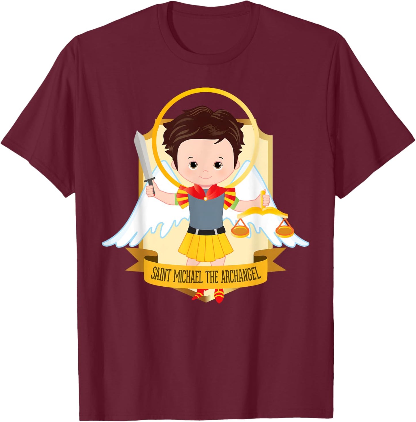 Saint Michael the Archangel for Kids Catholic Boys Cute T-Shirt - T-Shirt | Maroon