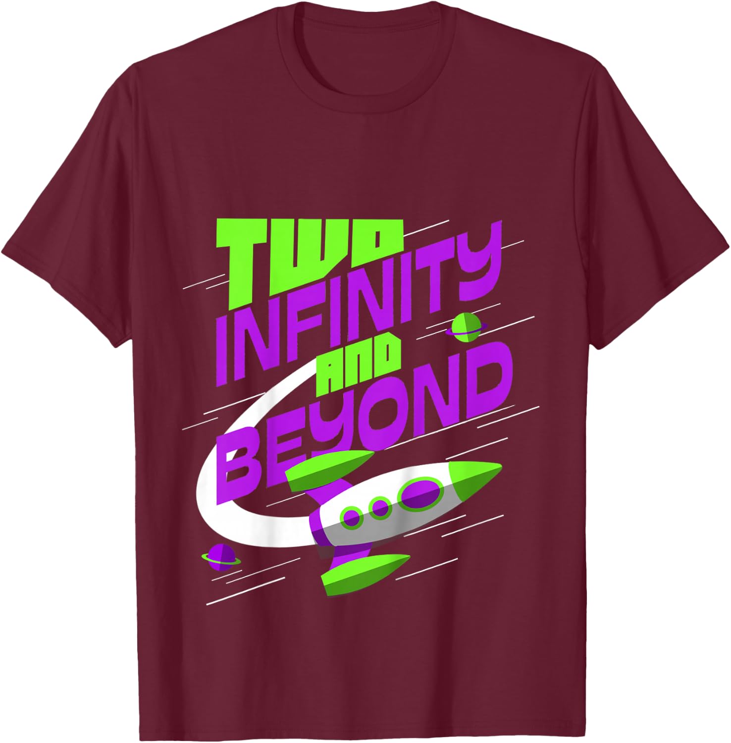 Two 2 Year Old 2nd Birthday Space Theme Boys Girls T-Shirt - T-Shirt | Maroon