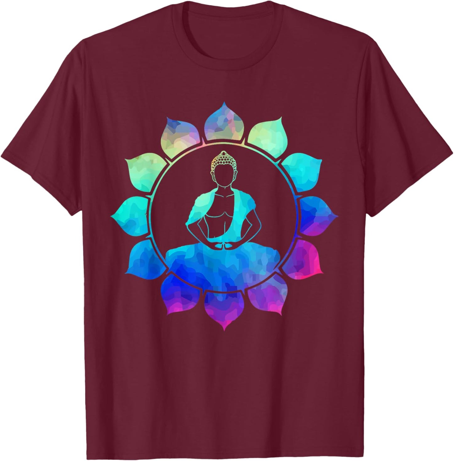 Meditating Buddha Rainbow Tie Dye Cute Unique Gift T-Shirt - T-Shirt | Maroon
