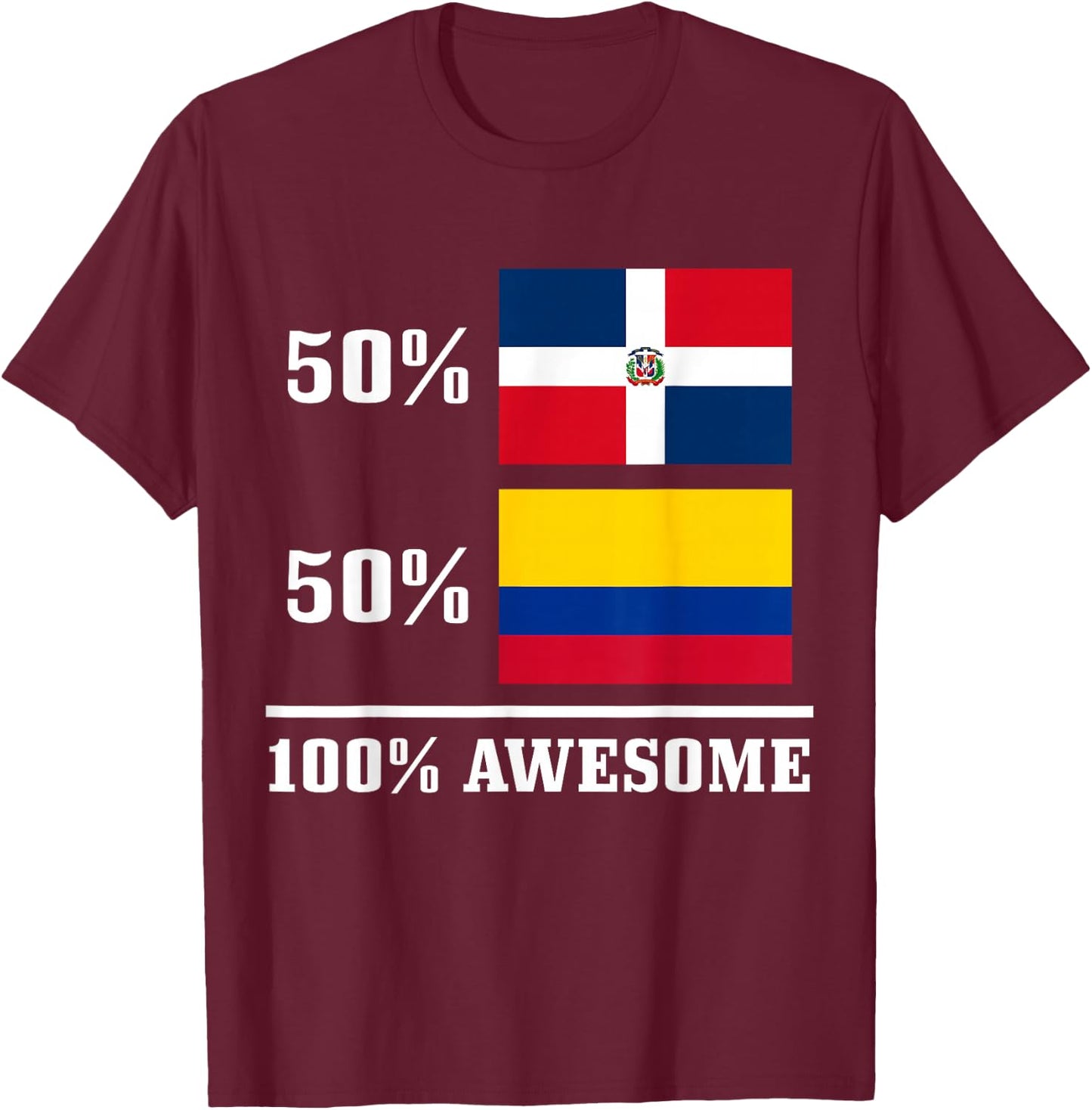 50% Dominican Republic 50% Colombia Colombian Flag Pride T-Shirt - T-Shirt | Maroon
