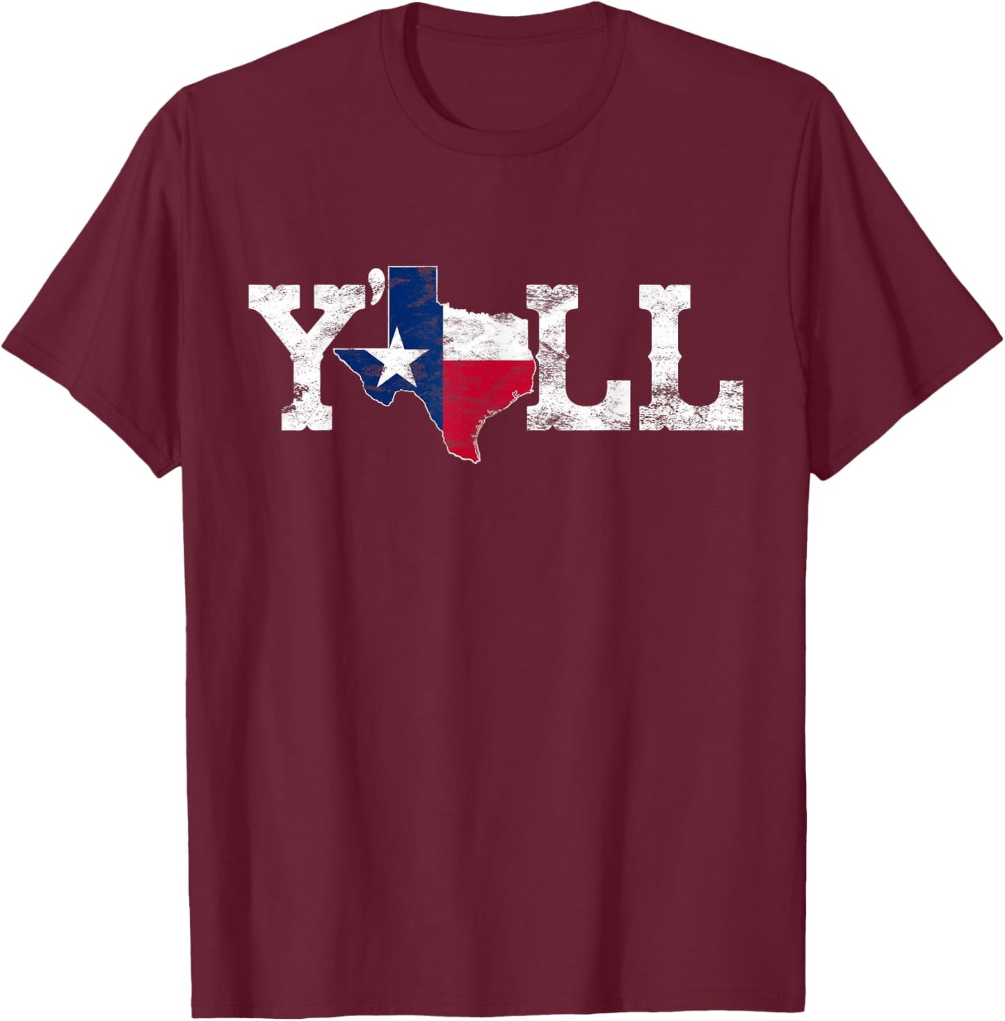 Texas Y'all Texas Shaped Flag Grunge Texas Shape T-Shirt - T-Shirt | Maroon