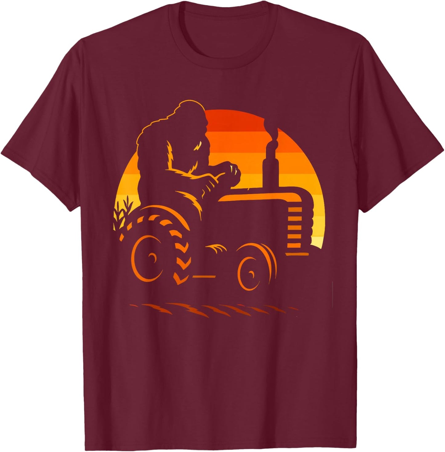 Funny Bigfoot Farmer Tractor Farming Farm Men Boys T-Shirt - T-Shirt | Maroon