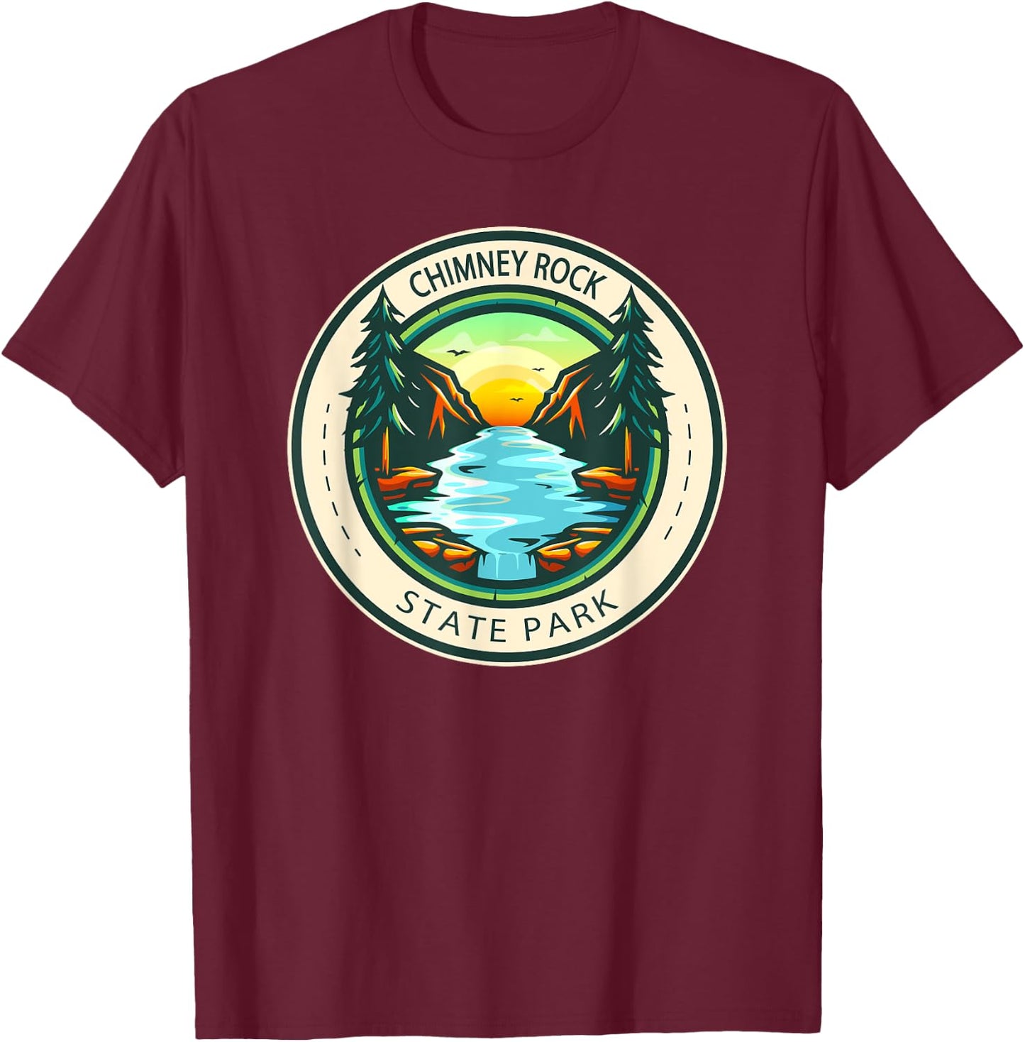 Chimney Rock State Park North Carolina Badge Vintage T-Shirt - T-Shirt | Maroon