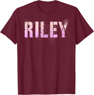 Vintage RILEY Girls Name Grunge Pink Custom Birthday T-Shirt - T-Shirt | Maroon