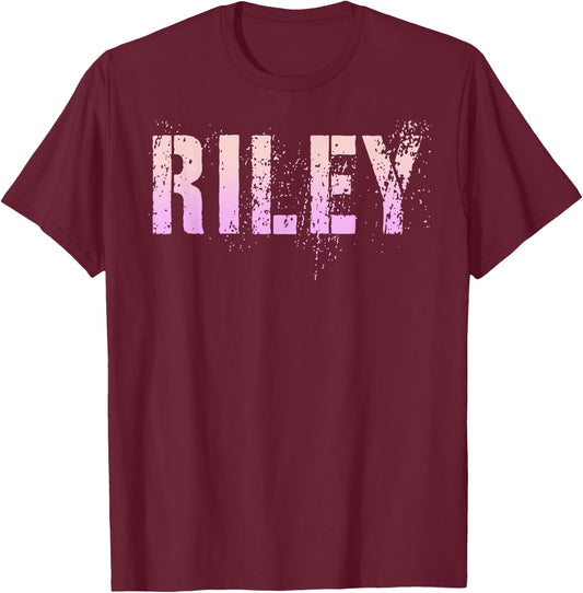 Vintage RILEY Girls Name Grunge Pink Custom Birthday T-Shirt - T-Shirt | Maroon
