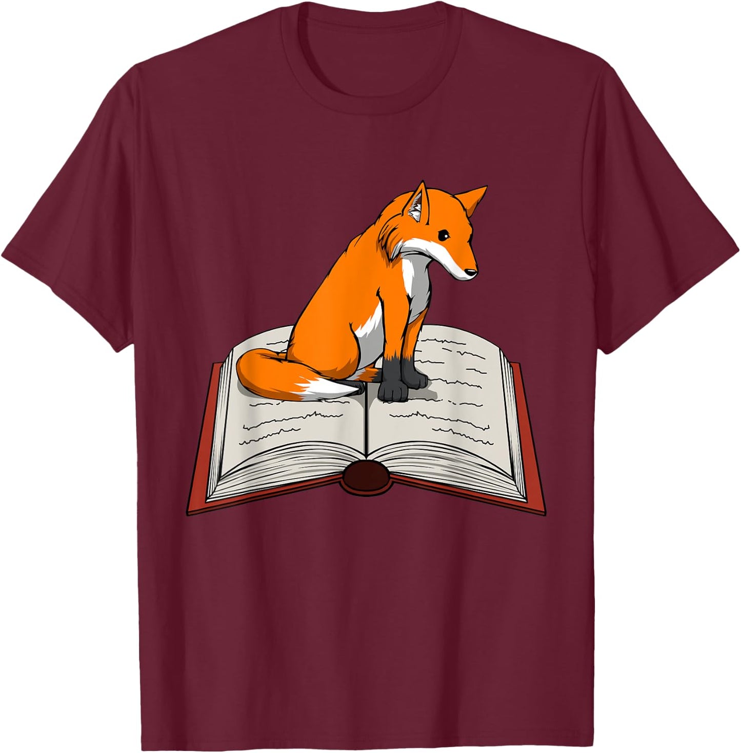 Cute Fox Reading Books Literature Nature T-Shirt - T-Shirt | Maroon