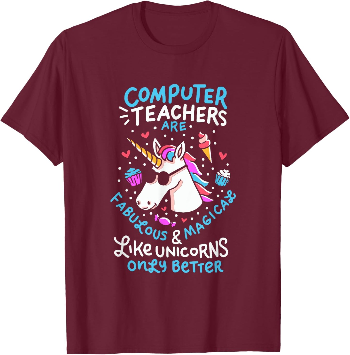 Unicorn Computer Teacher Teacher Apprechiation Shirt Women Kids T-Shirt - T-Shirt | Maroon