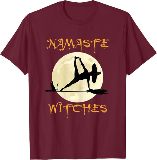 Namaste Witches - Halloween Yoga T-Shirt - T-Shirt | Maroon