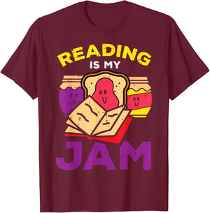Reading Book Jam Toast Funny Food Pun Bookworm Librarian T-Shirt - T-Shirt | Maroon