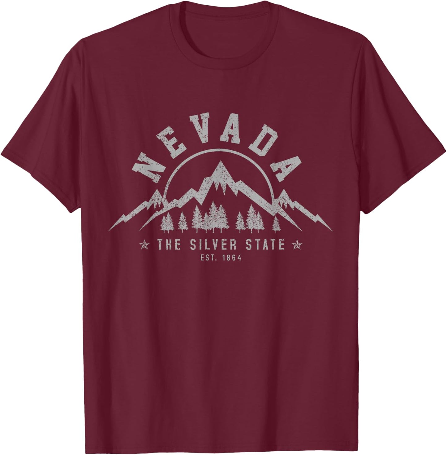 Nevada Souvenirs & Gifts Nevada Est. 1864 Vintage Nature Outdoor Black -Adults T-Shirt - T-Shirt | Maroon