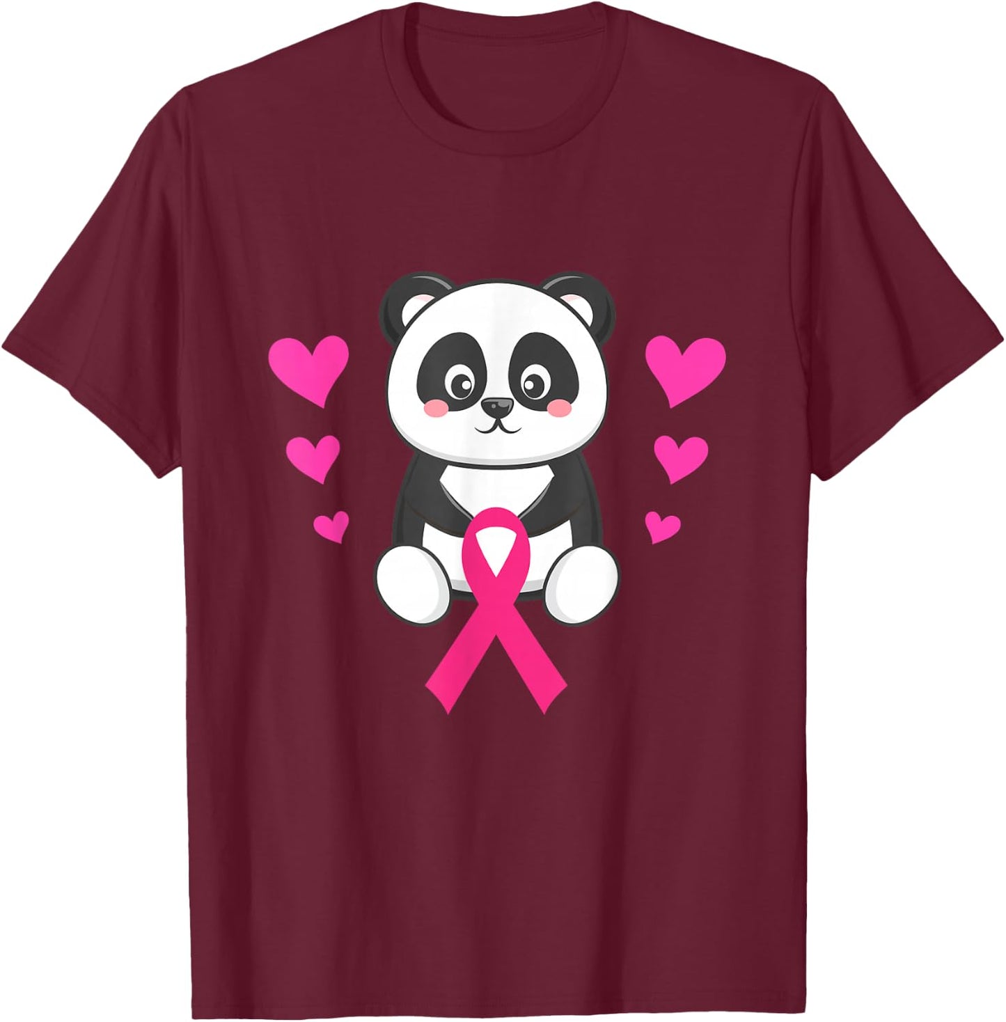 Breast Cancer Awareness Panda Holding Pink Ribbon Warrior T-Shirt - T-Shirt | Maroon