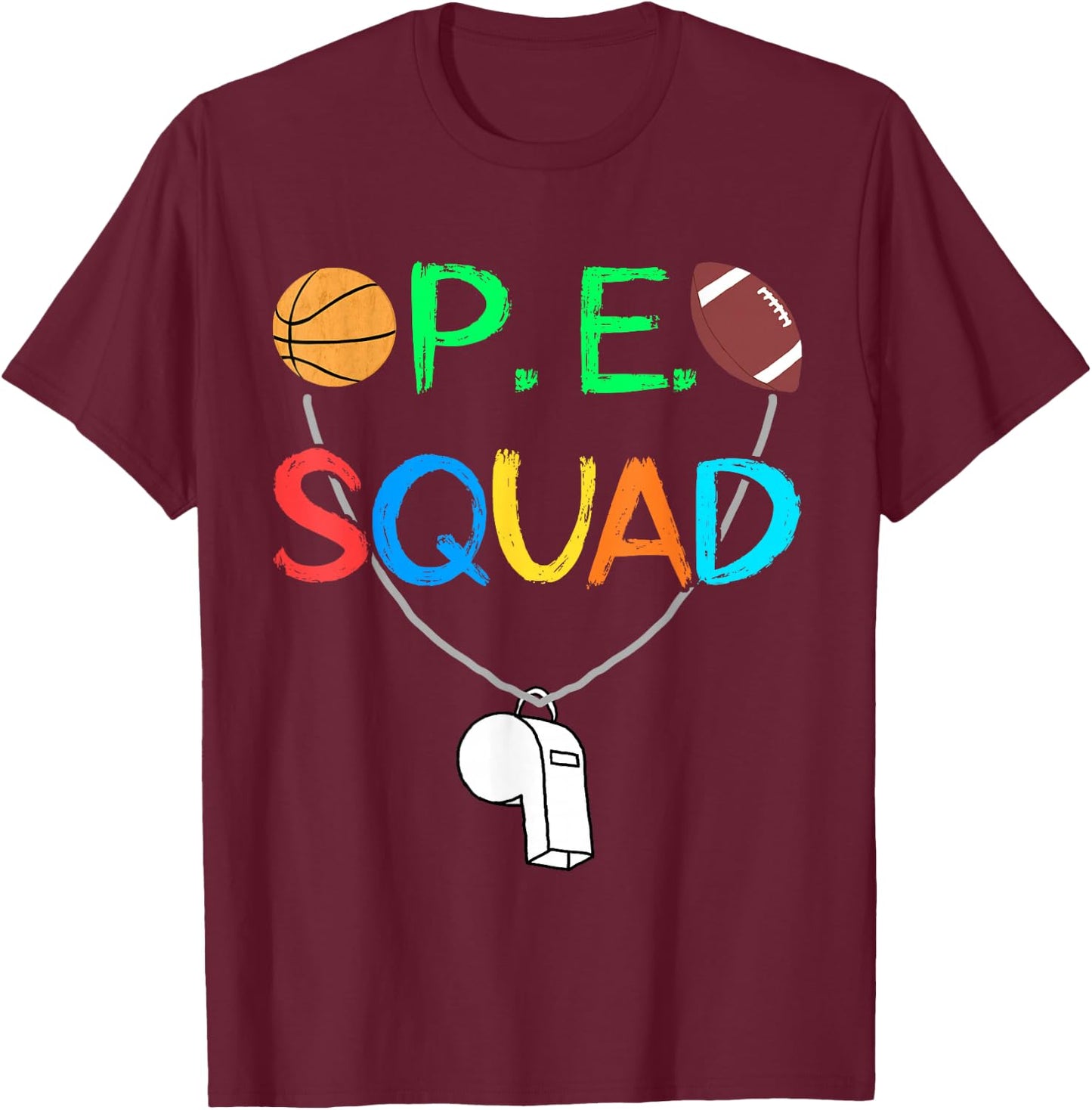 PE Teacher Squad P.E. Team School Fitness Teacher Crew T-Shirt - T-Shirt | Maroon