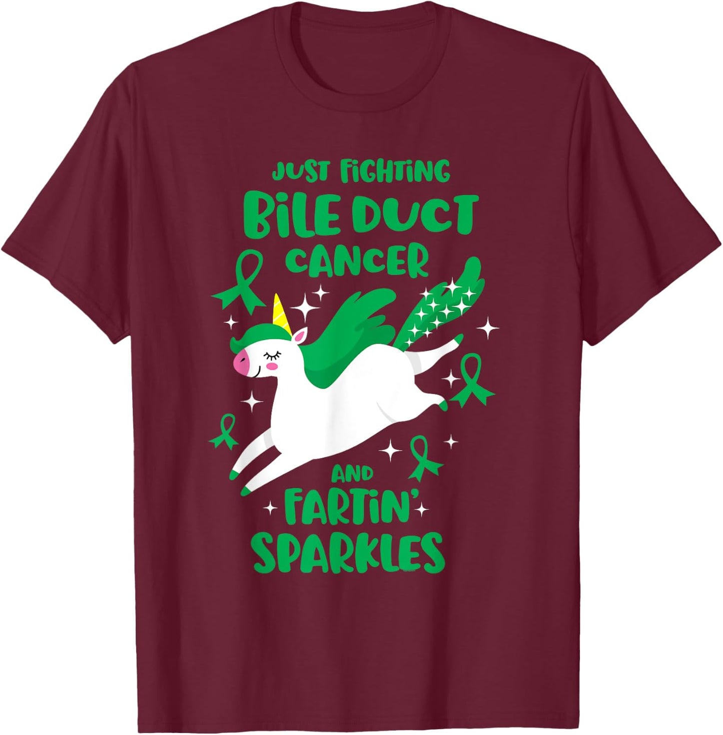 Fighting Bile Duct Cancer Quote Farting Unicorn Awareness T-Shirt - T-Shirt | Maroon