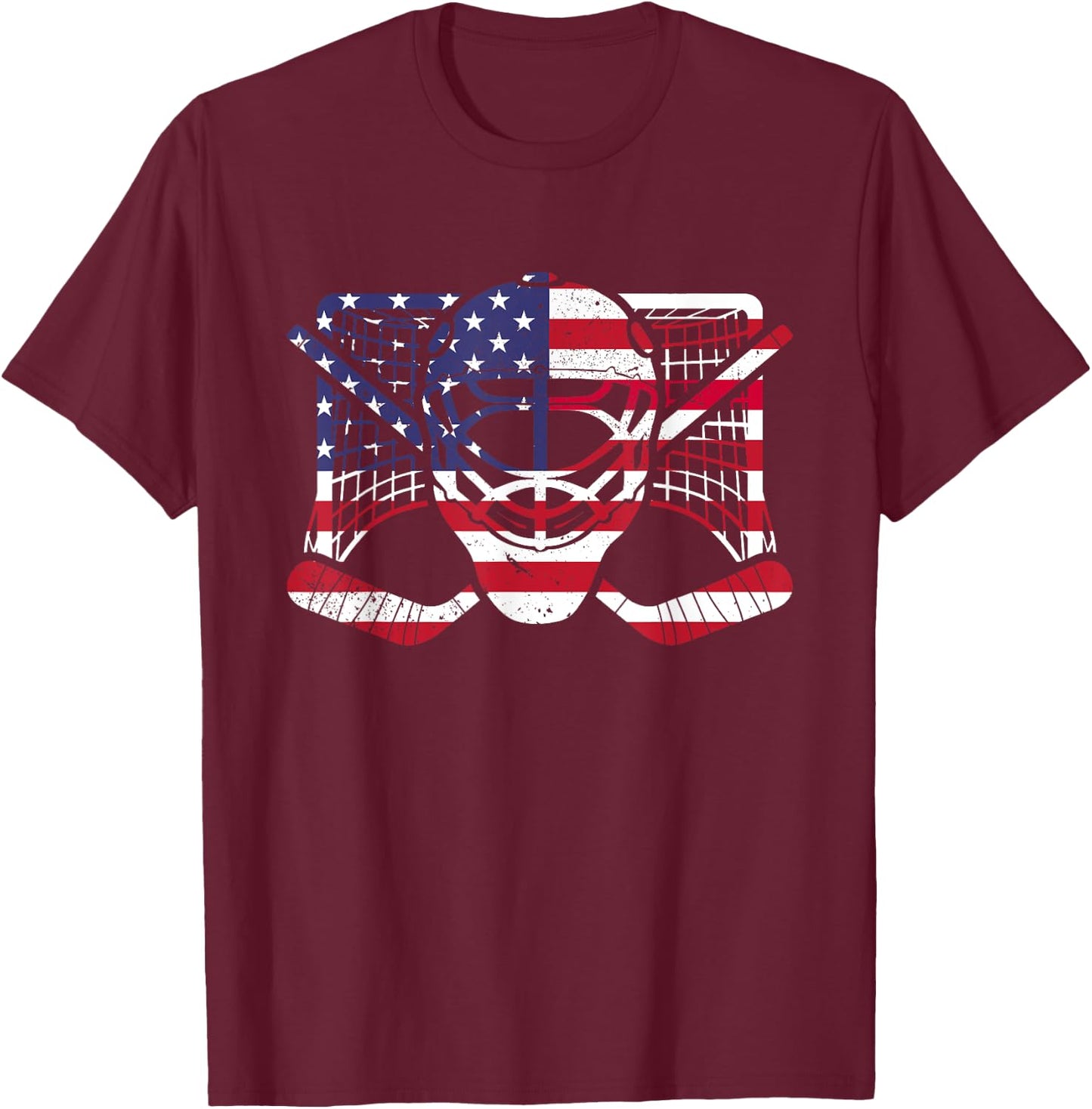 Ice Hockey Goalie American Flag USA Goalie mask 4th of July T-Shirt - T-Shirt | Maroon