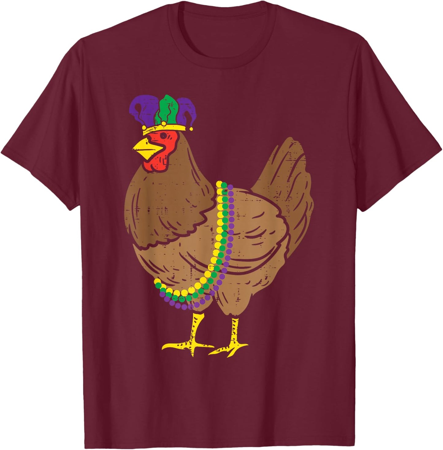 Jester Chicken Beads Mardi Gras Funny Farming Men Women Kids T-Shirt - T-Shirt | Maroon