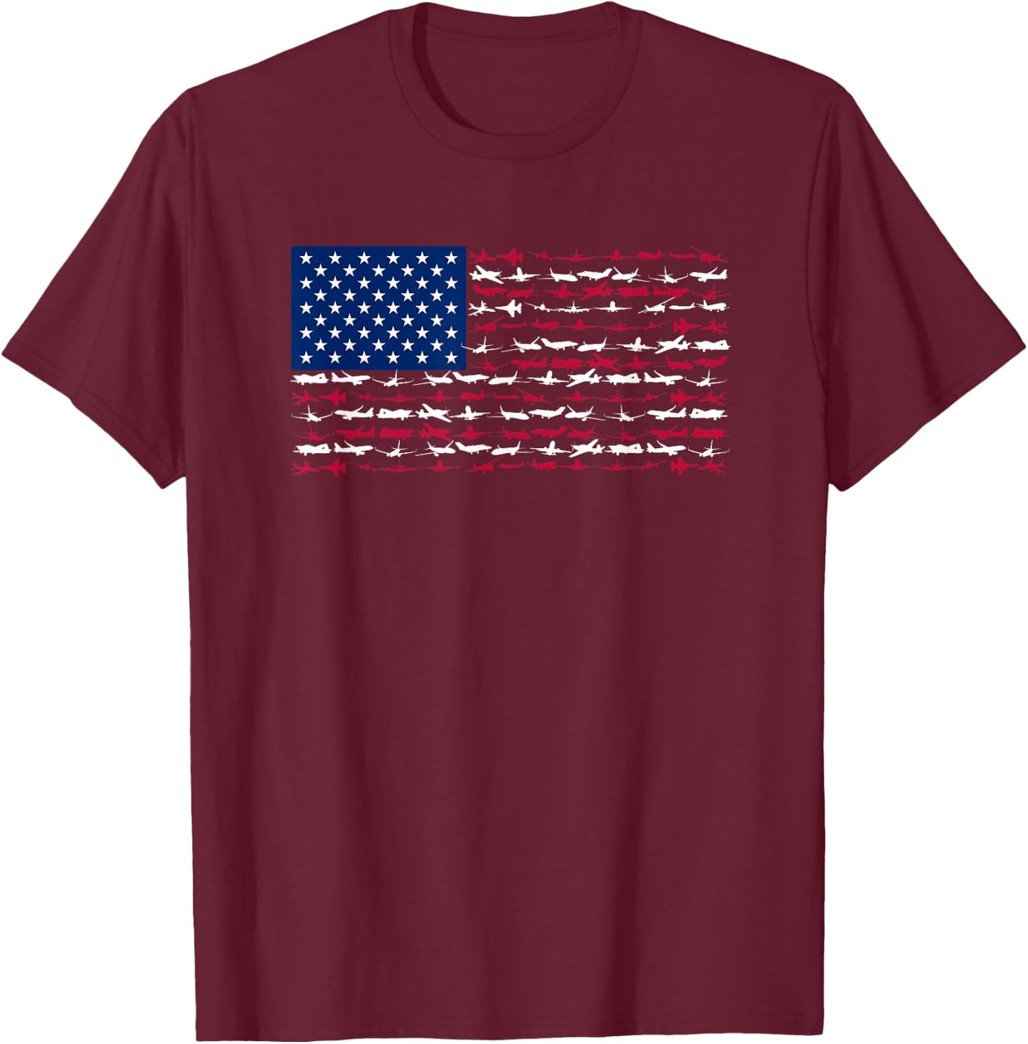 Pilot Airplane American Flag Plane Aviation - USA Airplane T-Shirt - T-Shirt | Maroon