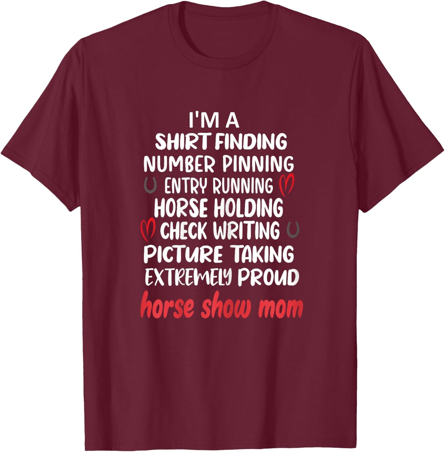 Proud Horse Show Mama Horse Show Mom Definition - Women's Black X-Small Classic Fit Short Sleeve Cotton Polyester Modern Lace Embellishment Mother's Day T-Shirt - T-Shirt | Maroon