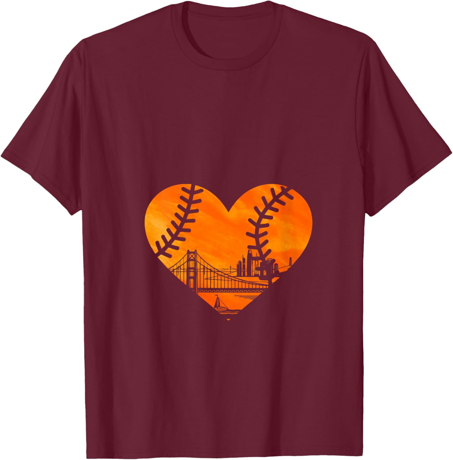 US State San Francisco Baseball Vintage Heart V-Neck T-Shirt - T-Shirt | Maroon