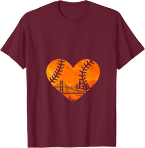 US State San Francisco Baseball Vintage Heart V-Neck T-Shirt - T-Shirt | Maroon