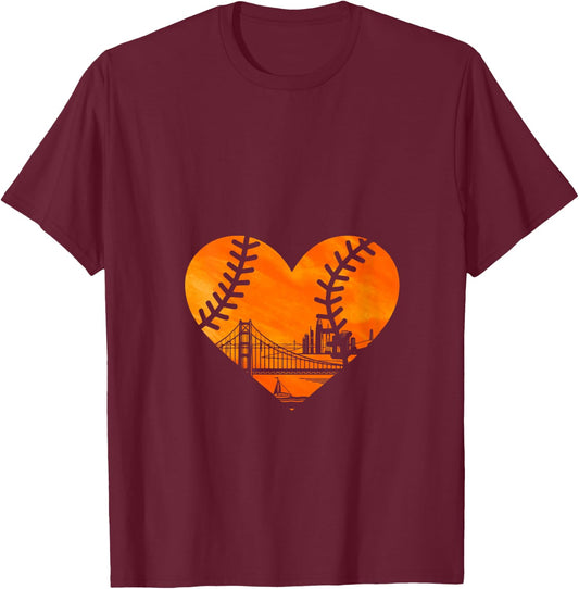 US State San Francisco Baseball Vintage Heart V-Neck T-Shirt - T-Shirt | Maroon