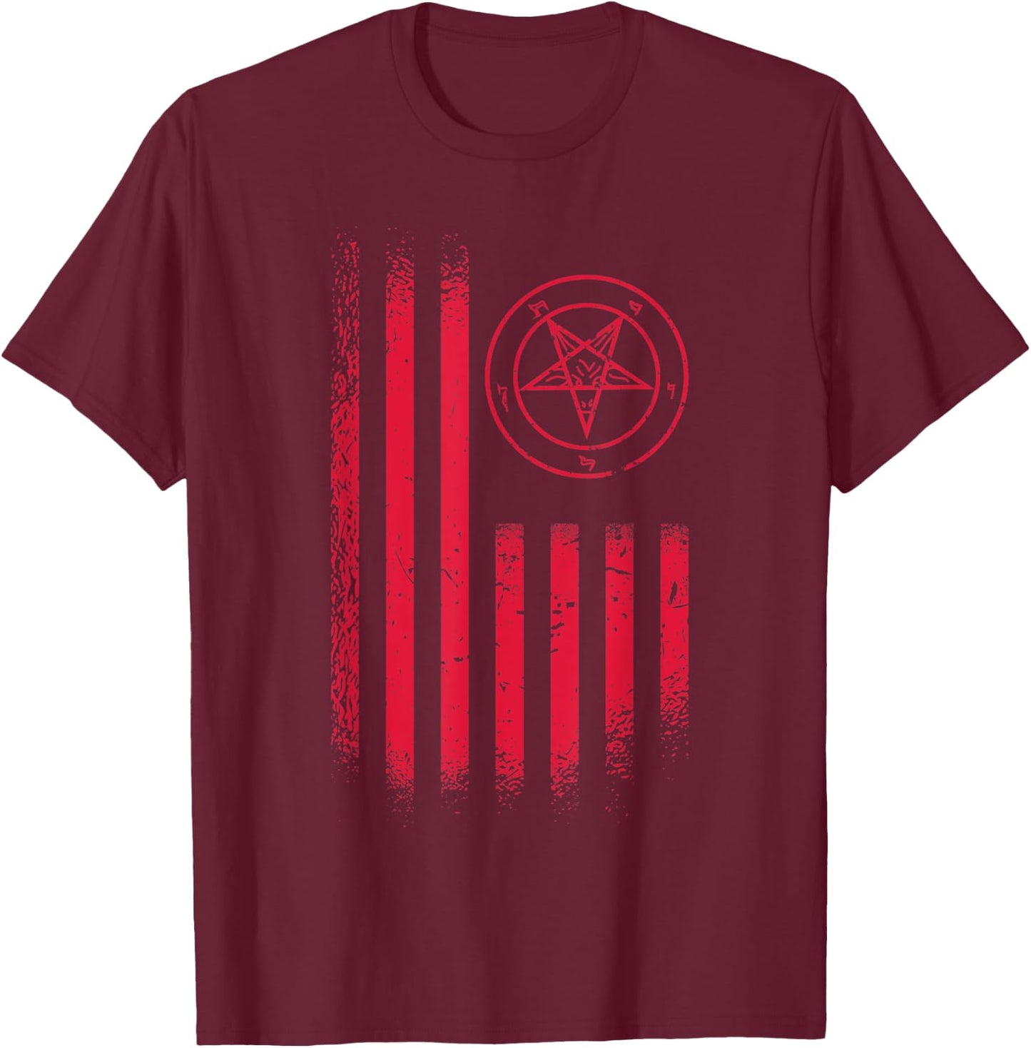 Vintage Hail Satan USA America Flag Occult Satanic Pentagram T-Shirt - T-Shirt | Maroon