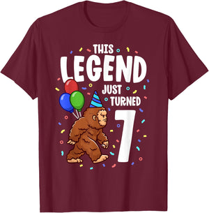 Bigfoot Birthday Party 7 Years Old Sasquatch Theme Boys T-Shirt - T-Shirt | Maroon