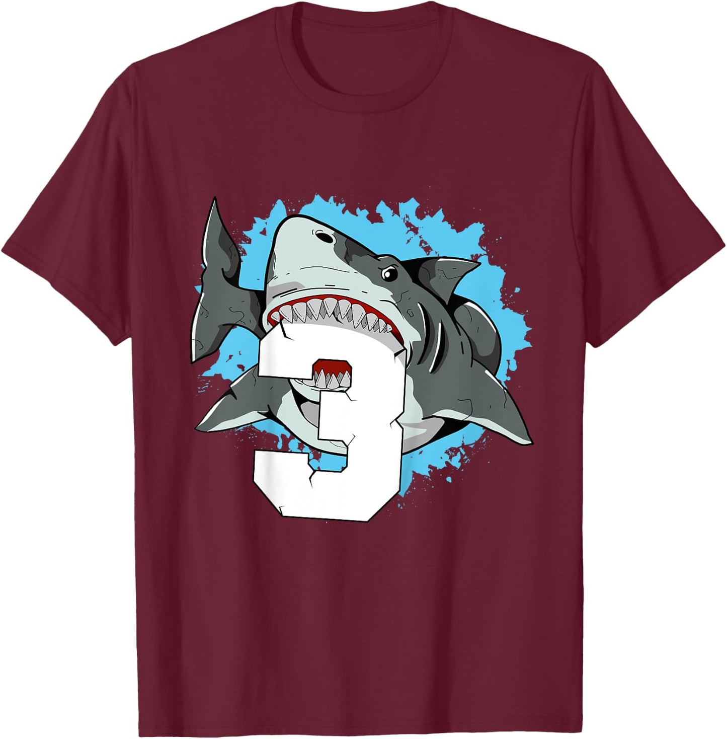 Kids Shark 3rd Birthday 3 Three Shark Toddlers Boy T-Shirt - T-Shirt | Maroon