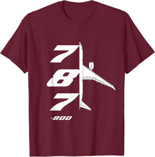 B787-800 Aircraft Dream liner Airliner Top-Down Profile 788 T-Shirt - T-Shirt | Maroon