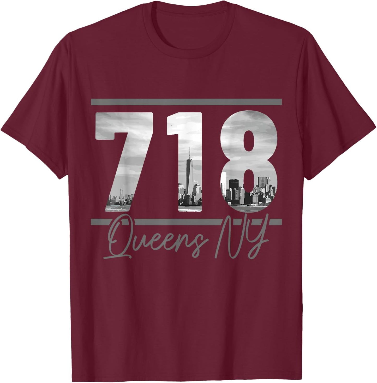 New York City 718 Area Code Skyline Queens NY NYC Vintage T-Shirt - T-Shirt | Maroon
