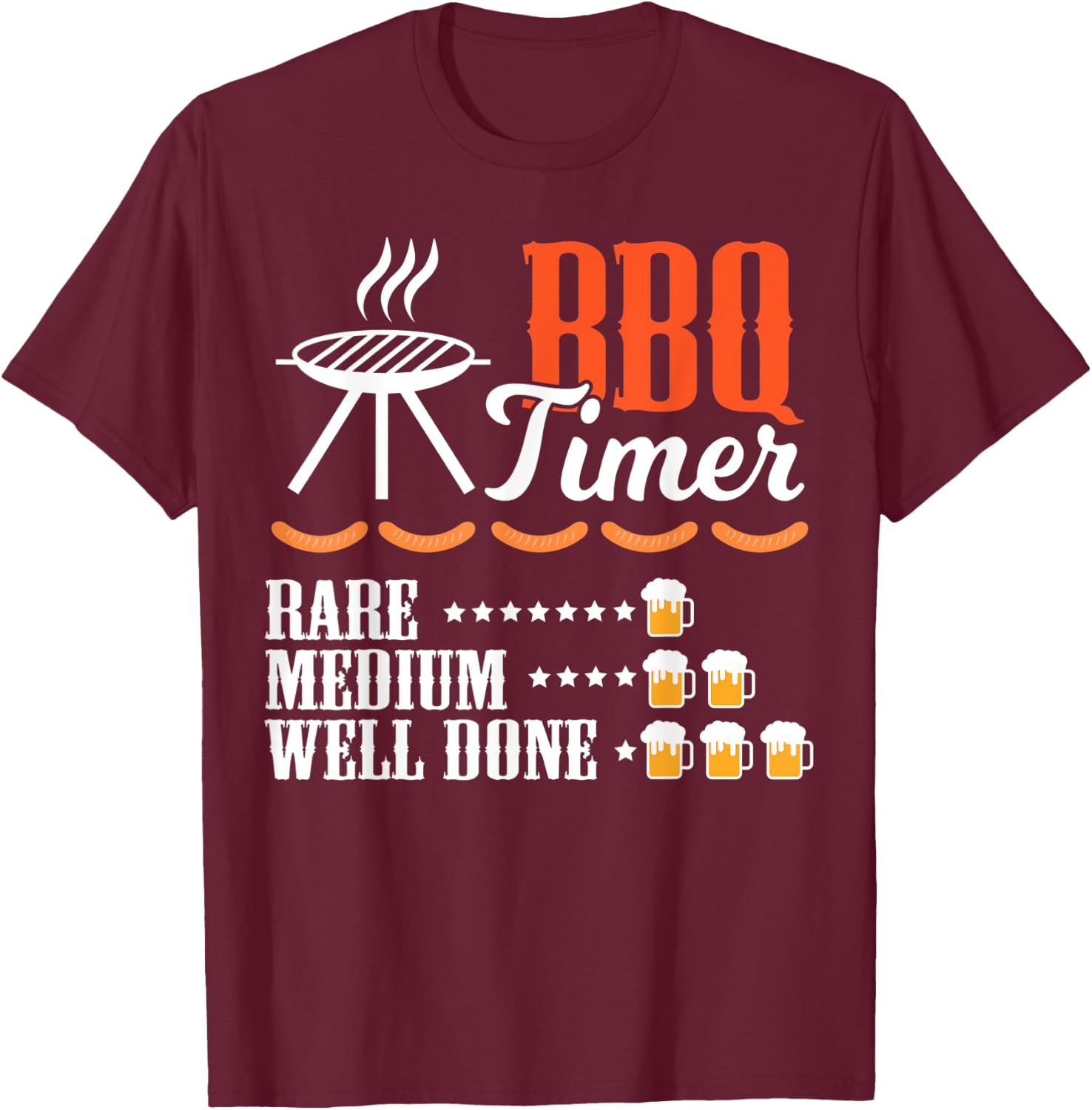 Vintage BBQ Timer Beer Drinking Funny Grilling T-Shirt - T-Shirt | Maroon