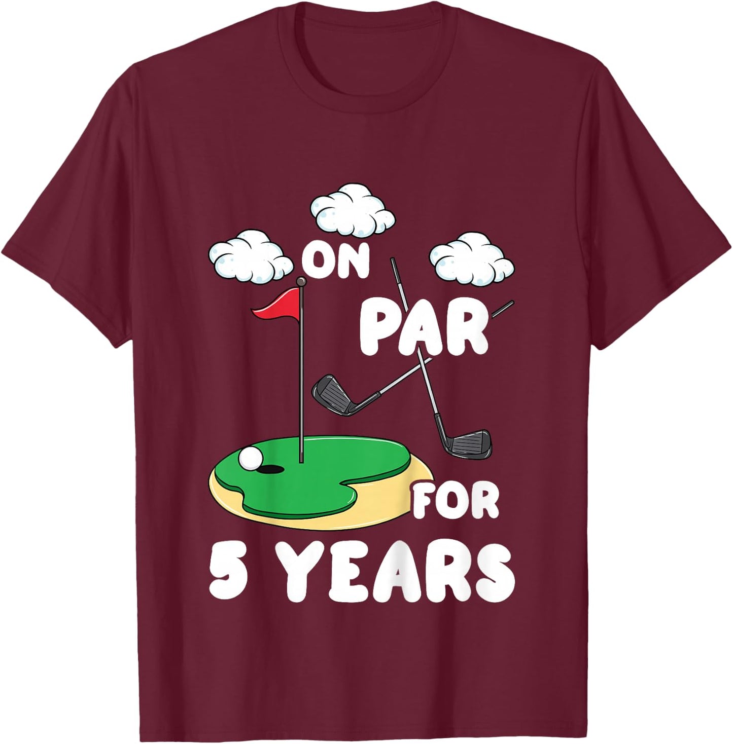 Kids 5th Birthday Golf Funny Golfer 5 Year Old Boy Girl T-Shirt - T-Shirt | Maroon