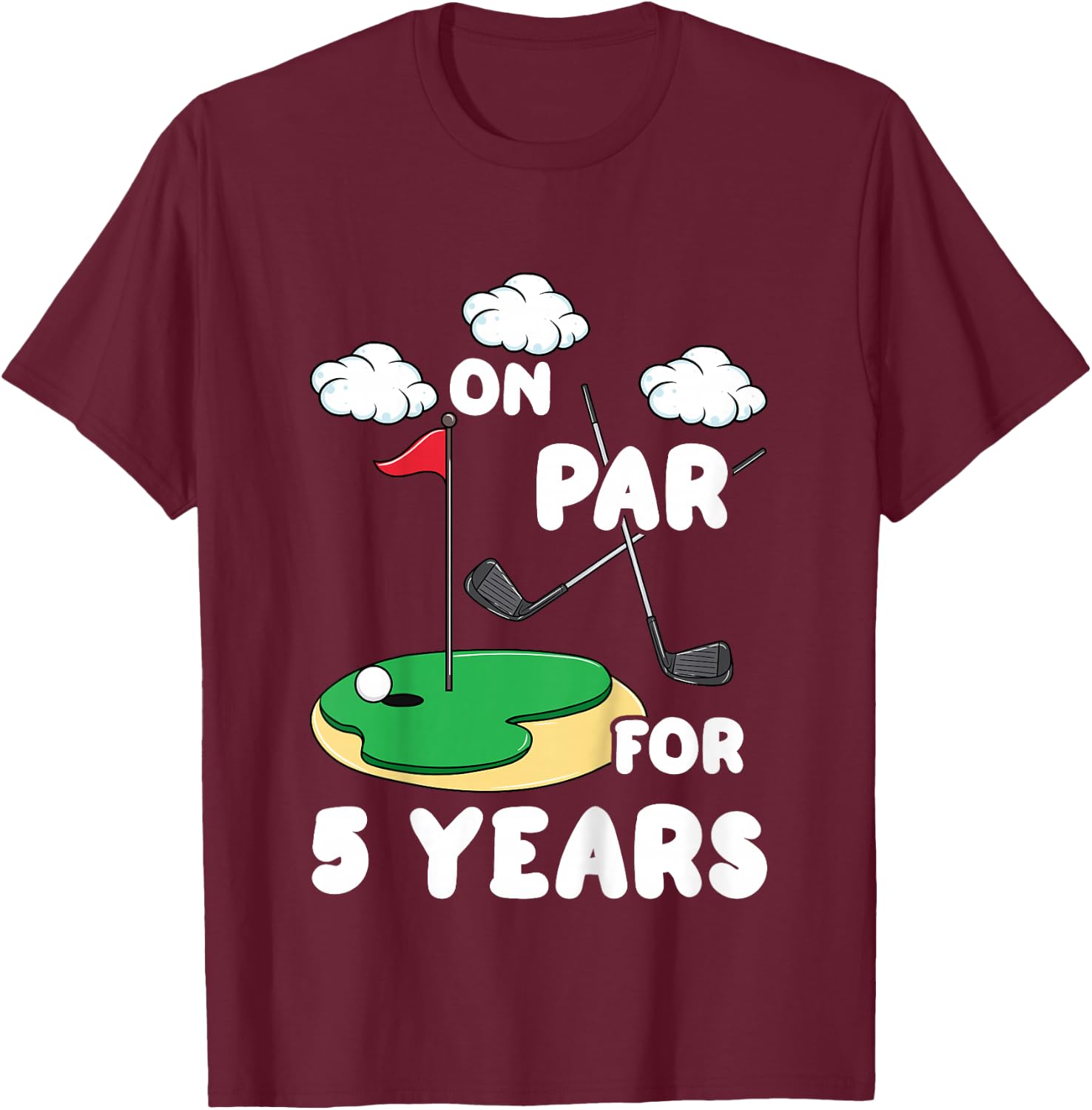 Kids 5th Birthday Golf Funny Golfer 5 Year Old Boy Girl T-Shirt - T-Shirt | Maroon