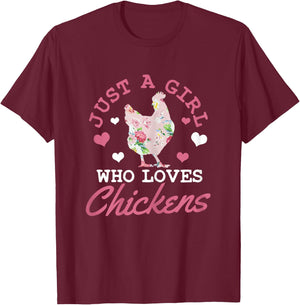 Just A Girl Who Loves Chickens Funny Vintage Farm Lover Gift T-Shirt - T-Shirt | Maroon