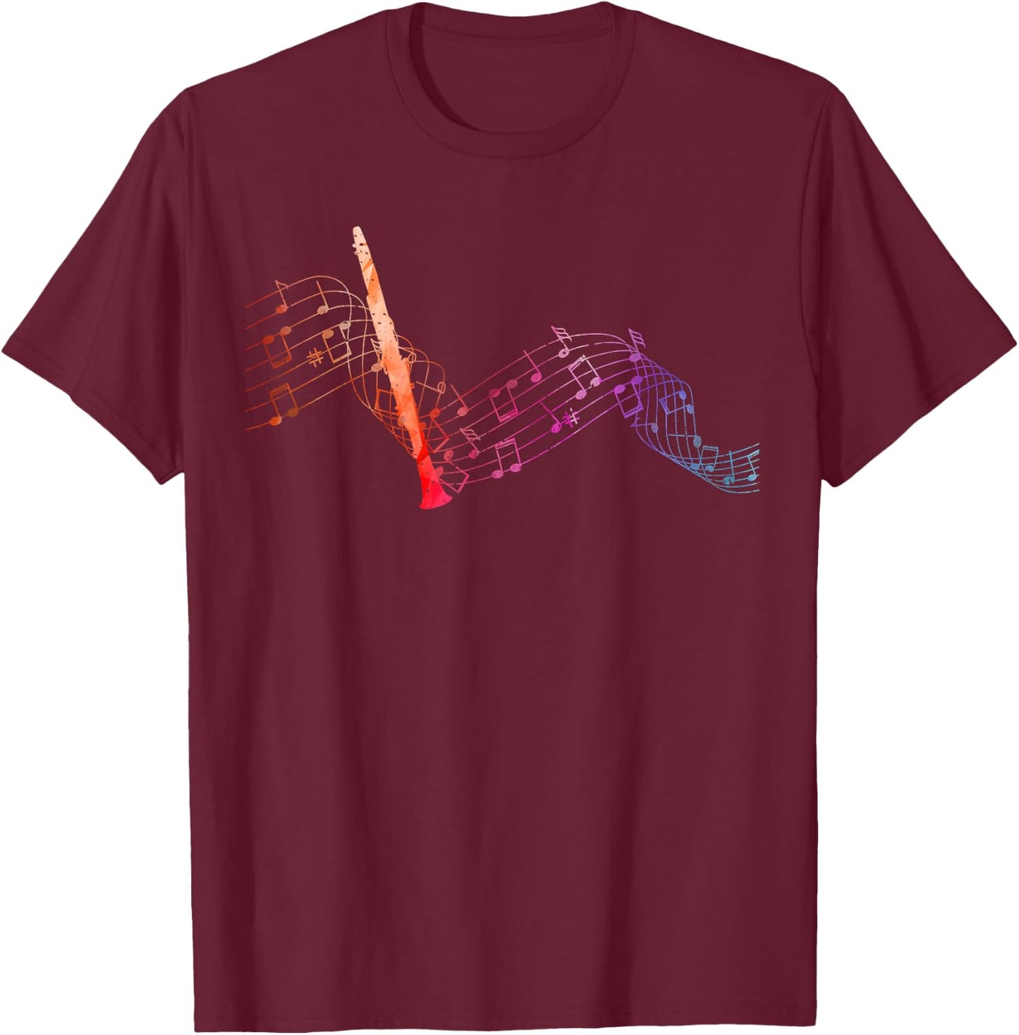 Colourful Clarinet Sheet Music with Clarinet T-Shirt - T-Shirt | Maroon