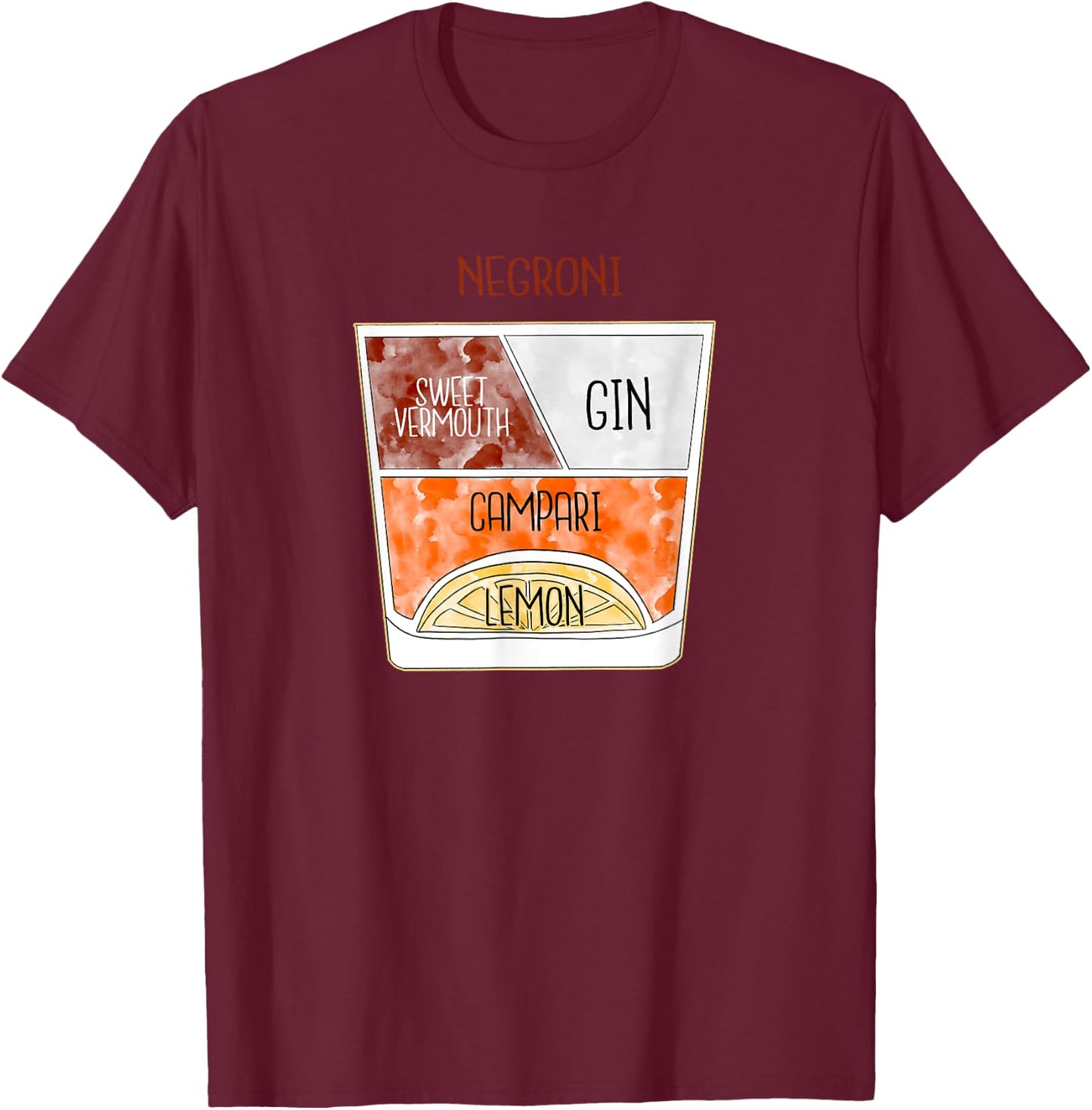Negroni T Shirt Negroni Cocktail Poster Bartender T-Shirt - T-Shirt | Maroon