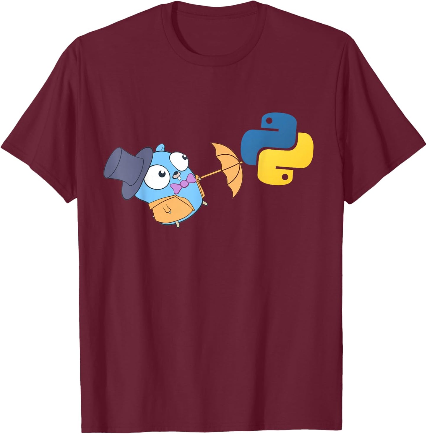 Go Gopher - Fun Developer Umbrella GO lang Logo Design T-Shirt - T-Shirt | Maroon